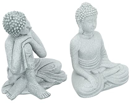 Sosoport Buddha Statue 2 Stück aus Sandstein für Balkon und Garten