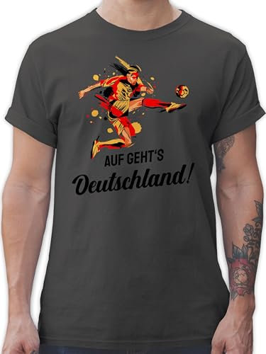 T-Shirt Herren - Fußball EM WM - Auf gehts Deutschland Germany - M - Dunkelgrau - Fussball Shirt männer Europameisterschaft Tshirt fu Ball Trikot em- Fanartikel t-Shirts fussballtrikot em24 Shirts