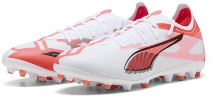 PUMA Ultra 5 Match MG, Unisex Fussballschuh, PUMA White-PUMA Black-Glowing RED,