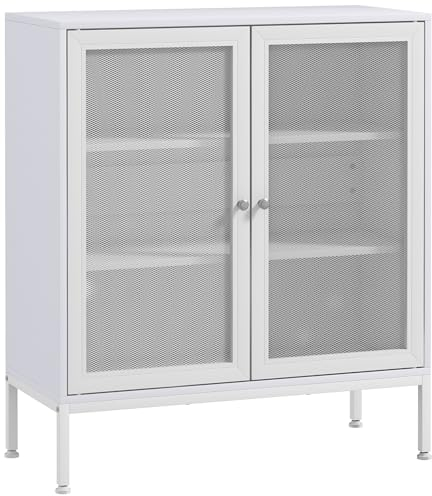 HOMCOM Aparador de Cocina de 3 Niveles Mueble Aparador con Puertas de Malla y Estante Ajustable Mueble de Cocina Moderno Bueffet para Salón Comedor 80x37x92 cm Blanco