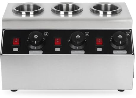 Kanbihao Elektrischer Soßenwärmer Schokoladenwärmer 30-85°C 3-Topf Edelstahl Saucenwärmer Konfitüre-Erwärmungsmaschine mit 3 Quetschflaschen