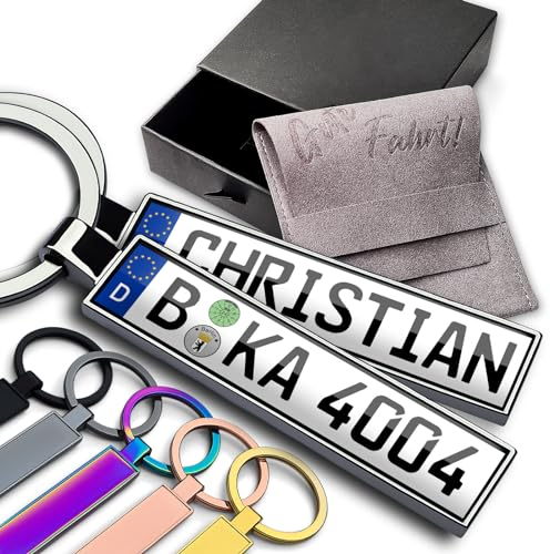 Internetservice Timo Lindner Personalisierter Kennzeichen-Schlüsselanhänger beidseitig mit Namen Geschenk Männer Auto Führerschein Mini Nummernschild Gravur 6 Farben
