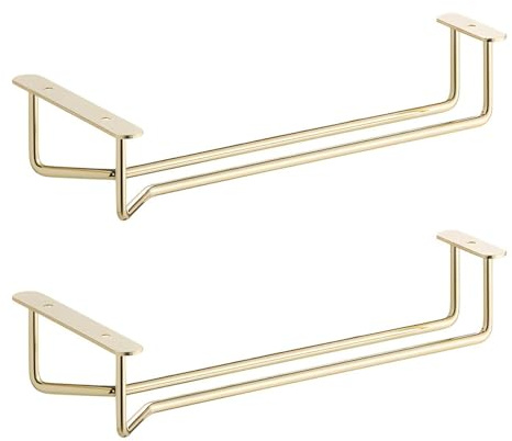 OCS Parts 2-Pack 10-Inch Wine Glass Hanger Racks | Brass | Undercabinet Kitchen Glass Hanger with Mounting Screws