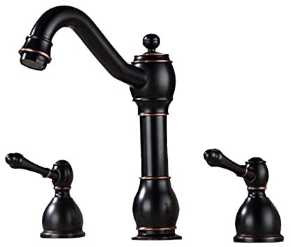 Wasserhahn Bad für Waschbecken Zweigriffmischer Schwarz Patiniert Wasserhahn Bad Waschtischarmatur Vintage Wasserhahn Bad Waschtischarmatur Warm und Kaltwasserhahn Waschtisch C Armatur für Waschbecken