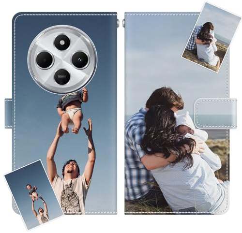 JGOYGYI Personalisierte Leder Handyhülle kompatibel mit Xiaomi Redmi Note 13 12 11 10 9S 13C 12C 10C 10A 9C 9T A3 A2 A1 Pro Plus,Individuelle Text Bildern Foldable Flip Klapphüllen Case hülle