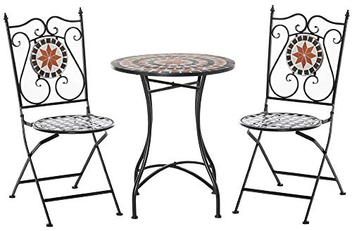 Outsunny 3 Piezas Mosaico Set Bistro, Mesa, 2 Sillas Plegables Negras