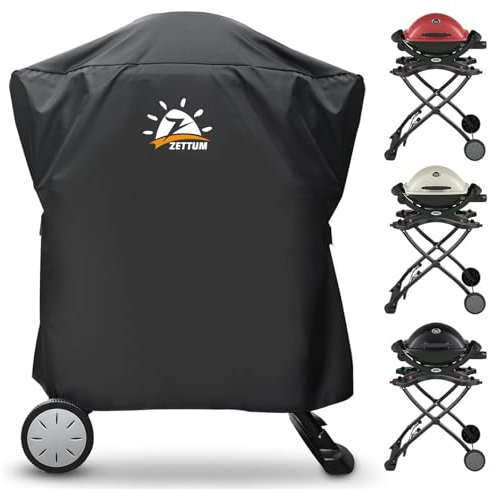 Zettum Grillabdeckung für Weber Q1000/Q2000 Serie, Grill Abdeckung für 7113 Grill Heavy Duty&Wasserdicht, PU abdeckhaube für Weber Q2200, 2400, 1200, 1400 und mehr (81 L x 43 W x 88 H cm)