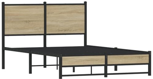 vidaXL Sängram med huvudgavel metall sonoma-ek 120x190 cm, säng, metallsäng, metall sängram, sängar, metallsängar, metall sängramar, gästsäng