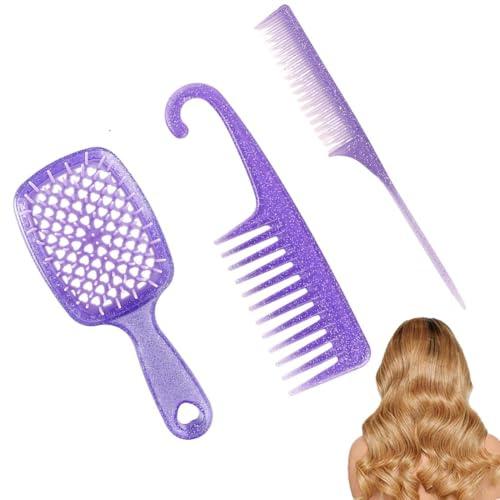 SULIUDAJI Peine Pelo Rizado Juego De 3 Piezas, Peine De Dientes Anchos, Peine De Ducha Con Colgador, Peine De Dientes Anchos Para Rizos, Peine Para Peinar, Para Desenredar El Pelo Mojado O Rizado