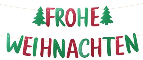 BETESSIN Girlande - Frohe Weihnachten Deko Banner Glitzer Bunt - Hängende Dekoration