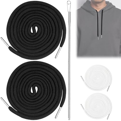 Jeinbuil Cordón para pantalones de chándal de 160 cm, para sudadera con capucha y extremos de metal, cordón (2 + 1 pieza), color negro, 160 cm