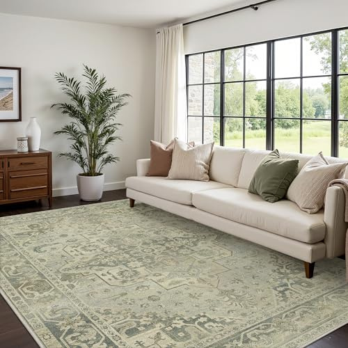 BEIMO Washable Rugs Living Room 160x230CM, Vintage Area Rugs for Bedroom Soft Short Pile, Machine Washable Rug Non-Slip Large Rugs for Living Room, Dining Room,Sandstone
