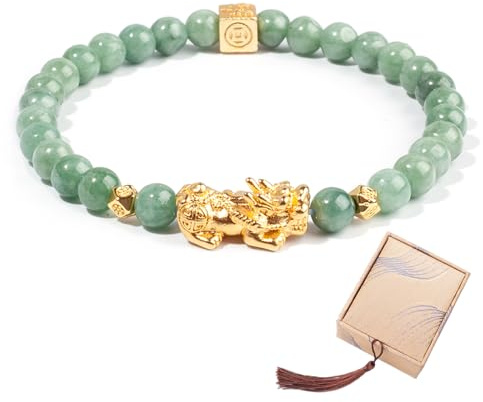 AROUROUA Fengshui Wealth Bracelet 6MM Natural Green Real Jade Bracelets