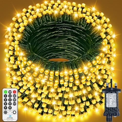 LYNNON 40M 800 LED Fairy Lights Outdoor Christmas Lights Plug in Green Wire String Lights with Remote Timer 8 Modes Waterproof for Outside Garden Tree Yard Patio Party Wedding Decorations -Warm White