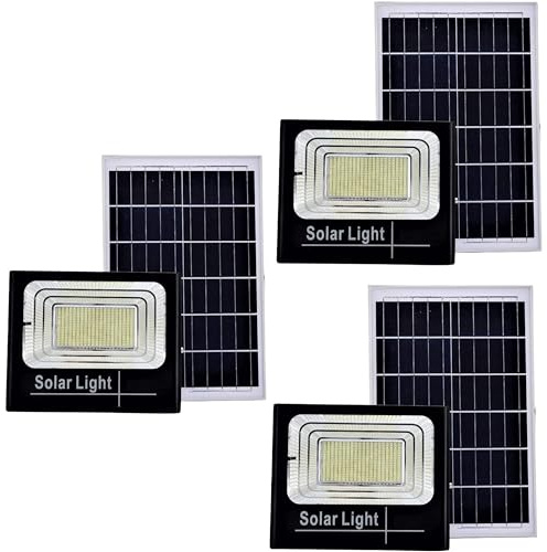 YASTA 3 Pezzi Faro led da esterno con pannello solare 100 W Faretto Led Luce Fredda Faro Crepuscolare Da Giardino Proiettore Con Telecomando 6000K IP66