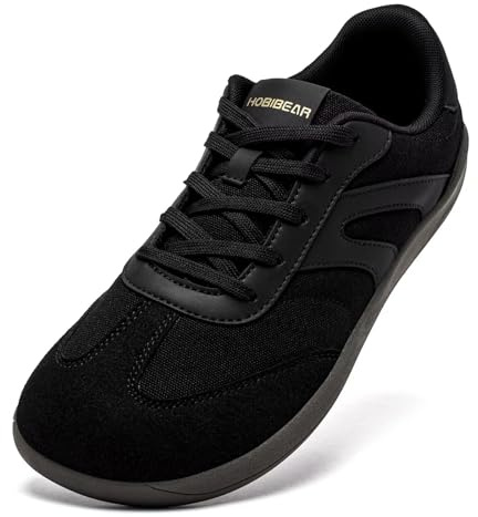 HOBIBEAR Barefoot Shoes Zero Drop Wide Fashion Sneakers for Women Men(All Black, UK 7)