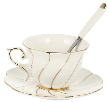 Cabilock 1 Satz Kaffeetassen Set Modern Porzellan Kaffee und Teegeschirr mit Unterteller Tasse Unterteller Löffel für Milch Kaffee Latte Cappuccino Teegenuss