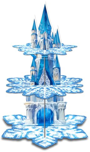 MORAINJAY 3 Tier Christmas Cupcake Stand, Snowflake Cardboard Cake Tower, Winter Holiday Theme Dessert Display Holder, Xmas Table Decoration, Girls Birthday Party Supplies
