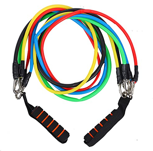 ACOGEDO 11pcs Band de Résistance à la Tension élastique Ensemble pour l'entraînement en Force Musculaire de Fitness Tirant l'équipement de Corde avec des Poignées en Mousse et des Crochets en