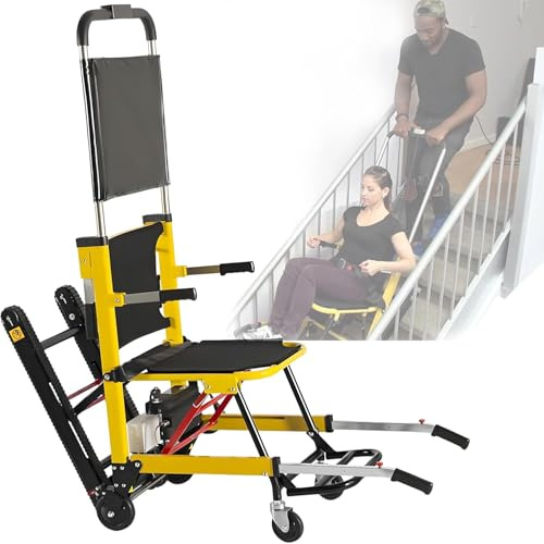Montascale per Disabili, Montascale Elettrico Cingolato Carrello, Montascale Portatile Elettrico & Saliscale Manuale Su Sedia a Rotelle per Scale per Anziani Disabili Colore Giallo