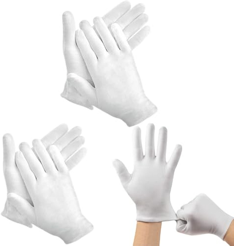 Cotton Gloves, 3 Pairs White Cotton Gloves for Dry Hands Sleeping, Washable Stretch Material for Men and Women Eczema Moisturizing