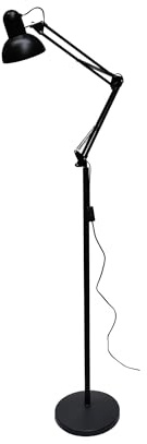 Jandei - Lámpara de pie con brazo, Articulado y cabezal orientable, diseño moderno, Cable de 170 cm con Interruptor, Compatible con Bombilla E27, 240V, IP20 para Interior (Negra)