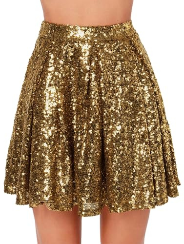 Pailletten Rock Damen Gold Glitzer Plisseerock Shiny Metallischer Faltenrock 2025 Rave Party Paillettenrock Mini Skaterrock Karneval Glitzerrock Kostüm