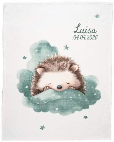 Wolimbo Babydecke - 75x100cm - Motiv Kleiner Igel - personalisierbar - Krabbeldecke mit Wunsch Name/Motiv - Kinderdecke - Geschenk zur Taufe, Geburt, Geburtstag