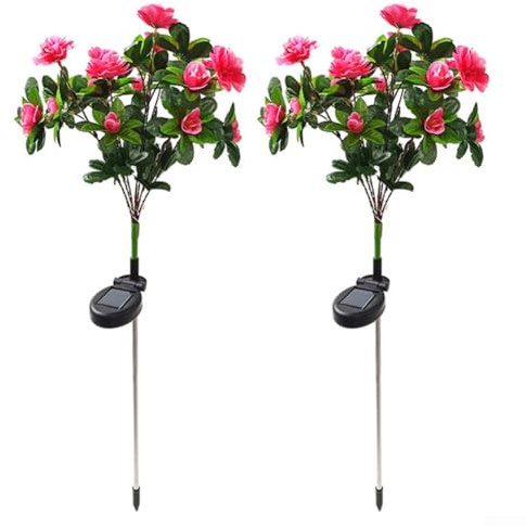 Yuanpgky Confezione da 2 luci solari a forma di rododendro, per decorazione da giardino, impermeabili, con 42 LED bianco caldo, stelo flessibile, IP65, per cortile, patio, (rosa)