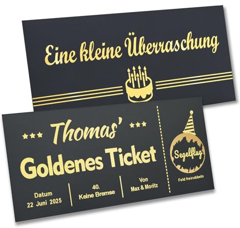 The Magical touch TMT Personalisiertes Goldenes Ticket Gutschein Rubbelkarte – Happy Birthday | Gutscheinkarte Geburtstag – ready to gift | Geschenk für Party, Surprise & „Zeit statt Zeug“