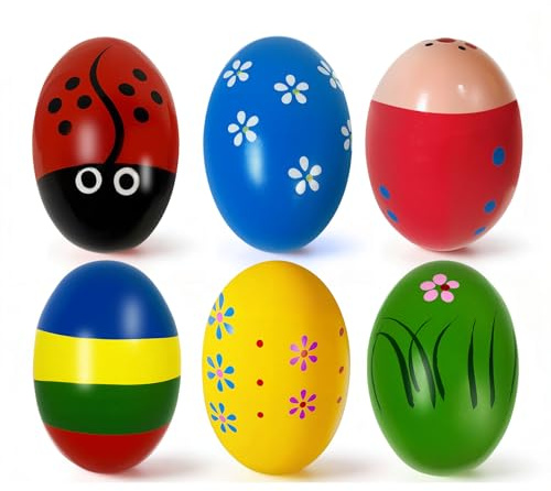 Uovo di Pasqua in Legno Uova Maracas Easter Eggs Percussion Uova Pasquali Ovetti Musicali per Caccia di Pasqua, Bomboniere, Regali per le Feste, Accessori per la Classe (6 pezzi-B)