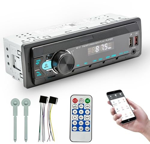 Bilradio Bluetooth 5.0, FM/AM stereo bilradio med Bluetooth handsfree-fjärrkontroll, 7 färger LCD-display 1 DIN bilradio med 2 USB/AUX/SD MP3-spelare, stöd för iOS/Android