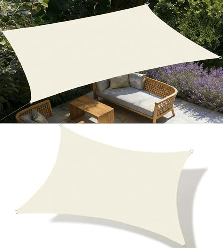 Telo Ombreggiante Rectangular 3x4.5M Tenda a Vela Impermeabile Vela ombreggiante Parasole Protezione Raggi UV Vela Ombreggiante per Terrazza Piscina Campeggio Posto Auto Coperto Crema