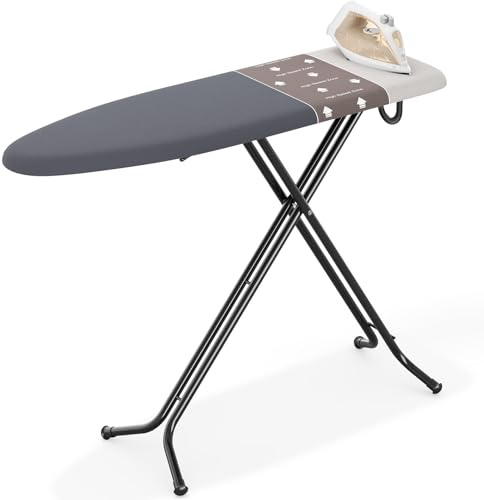 Bügelbrett Klappbar Groß, Bügeltisch Höhenverstellbar mit High Speed Zone, Dampfbügelbrett mit 4-Lagigem Bezug, Rutschfesten Füßen & Sicherheitsverriegelung, Platzsparend, 110 x 33 cm, Grau