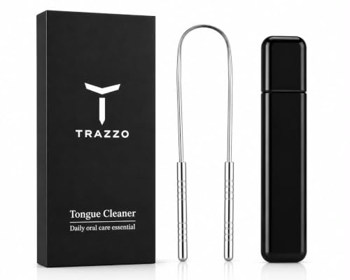 Trazzo Tongue Scraper, Stainless Steel Tongue Cleaner with Travel Case and Premium Packaging, Ideal for Gifting