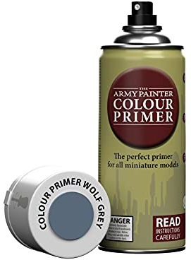 The Army Painter Colour Primer Wolf Grey, 400 mL Acrylic Spray Primer, Spray Paint Basecoat for Miniature Priming, Tabletop Roleplaying, Boardgames, and Wargames Miniature Modelling