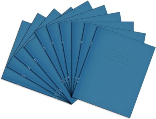 Rhino 8 x 6.5 Exercise Books, 32-Page/Top Half Blank & Bottom Half 12mm Lined Paper Notebook, 10-Pack, Writing Book, Office & School Stationery Supplies, Light Blue