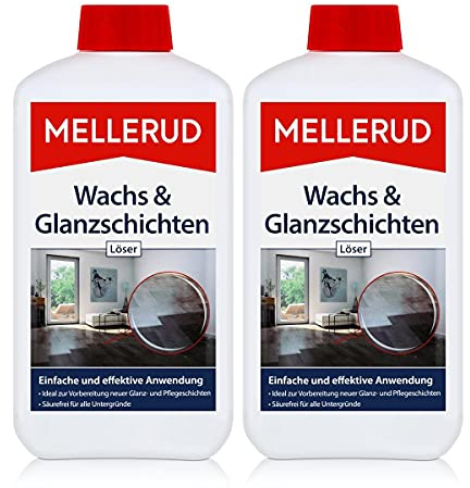 Mellerud Wachs & Glanzschichten Löser 1L - Säurefrei für alle Untergründe - Ideal zur Vorbereitung neuer Glanz- und Pflegeschichten (2er Pack)