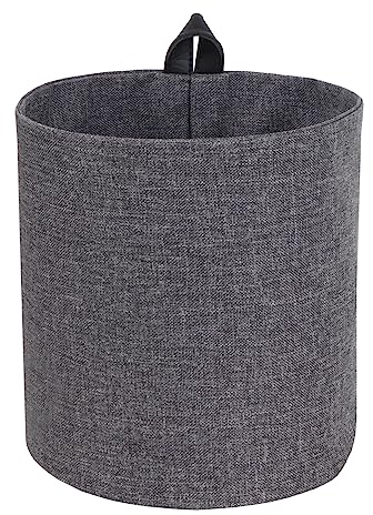 Bigso Box of Sweden Hängekorb klein – runder Wandkorb mit Schlaufe und in Leinenoptik – Aufbewahrungsbox zum Aufhängen oder Hinstellen aus Polyester und Karton – grau