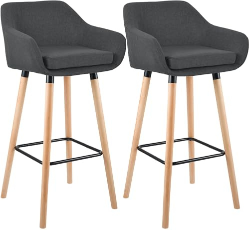CLP Barhocker 2er Set gepolstert mit Lehne Grant, Barstuhl mit Stoffbezug, Gestell aus Holz bis 150 kg belastbar | Farbe dunkelgrau