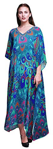 Phagun Bar Ladies Kaftan Holiday Loungewear Maxi Dress Beach Coverup-S-M-L Royal Blue