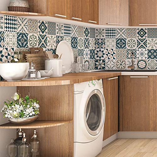 Ambiance Stickers Muraux Carrelage Adhésif, Diazaria, Lot de 24, 10x10 cm | Crédence adhésive, résistant à l'eau, vinyle adhésif, papier adhésif pour meuble, carrelage adhésif mural salle de bain