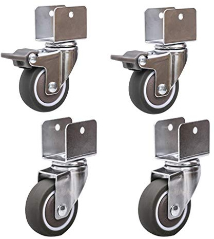 Lenkrollen für Kinderbetten,mit U-Förmige Halterung,2 Zoll 50 mm Möbelrollen aus Gummi mit Bremse,Stumm,Kugellager,Tragfähigkeit 75kg,4er-Set,mit Schrauben (18MM-U Type,2Swivel+2Bremse)