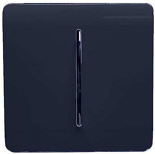 Trendi 1 Gang 2 Way 240V Screwless Raised Front Plate Plastic Artistic Modern Glossy 10 Amp Chrome Rocker Single Electrical Wall Light Switch Navy Blue - ART-SS2NV