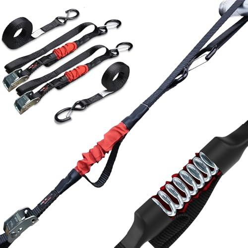 TorkStrap 14' x 1'' Self Tensioning Tie Down Straps [Patented] - Automatically Adapt to Load Shifts - 1,500LB Break Strength - Pull Alternative to Ratchet Straps - Integrated Soft Loops & Hooks (2-PK)