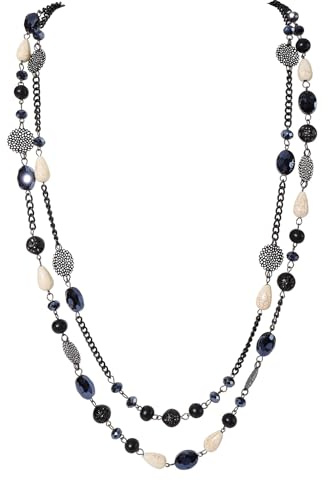 Bocar Long Necklaces for Women Layered Beaded Statement Necklace Chunky Costume Jewellery for Ladies Silver Chain Crystal Beads Sweater Pendant Birthday Gifts(NK-10084-Pirate Black)