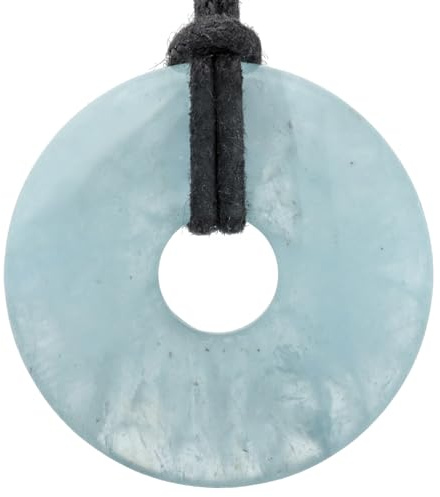 Lebensquelle Plus Edelstein Donut Ø 30 mm + Baumwollband + Edelsteinkarte | Naturstein Anhänger Halskette | Echte Heilsteinkette inkl. Band
