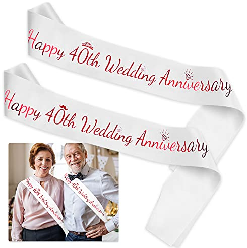 DPKOW 40 Anni di Matrimonio Satin Sash, Nozze d'Rubino Sash Fasce per Coppia 40 Anni di Matrimonio Decorazioni Regalo Accessori Nozze d'Rubino, Rosso e Bianco, Uno Dimensione