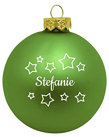 Weihnachtsbaumkugel aus Glas (matt) inklusive Wunschtextgravur & Sternen hellgrün