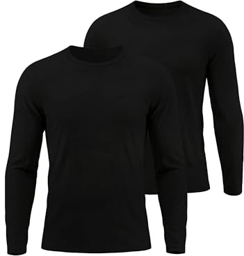 YUSHOW Lot de 2 sous Vetement Thermique Homme Maillot de Corps à Col Rond Manches Longues Hiver sous-Vêtements Haut Chauds Ultra Doux Base Layer, Noir, Taille XL